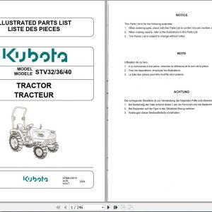 Kubota Tractor STV 32 36 40 Illustrated Parts Manual 97898 23010 1