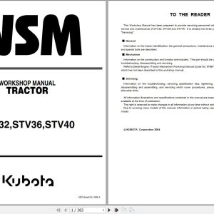 Kubota Tractor STV32 STV36 STV40 Workshop Manual 9Y011 13041 1