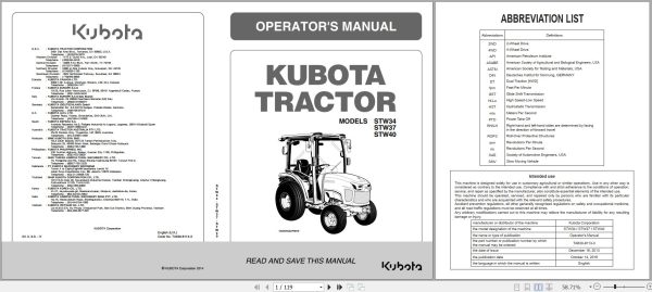 Kubota Tractor STW34 STW37 STW40 Operators Manual TA630 8113 3 1