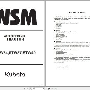 Kubota Tractor STW34 STW37 STW40 Workshop Manual 9Y111 11091 1