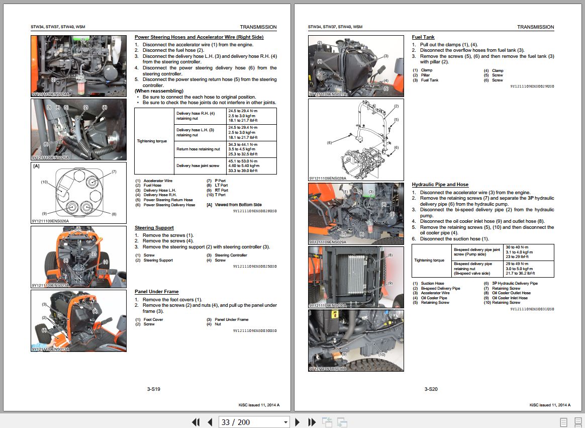 Kubota Tractor STW34 STW37 STW40 Workshop Manual 9Y111 11091 2