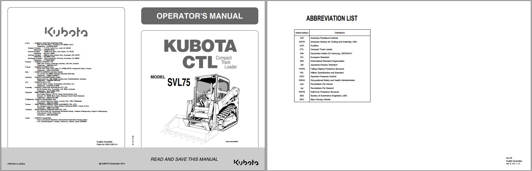 Kubota Tractor SVL90 Operators Manual V0512 5812 4 1