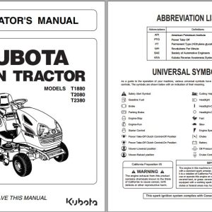 Kubota Tractor T1880 T2080 T2380 Operators Manual K1032 7122 1 1