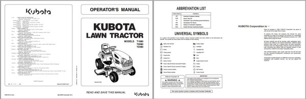 Kubota Tractor T1880 T2080 T2380 Operators Manual K1032 7122 1 1
