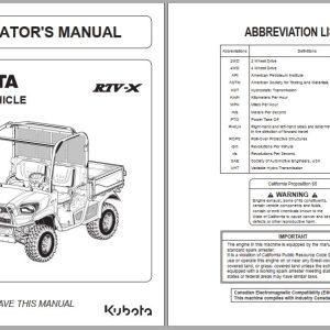 Kubota Utility Vehicle RTV X Series Operators Manual K7121 7121 1 1