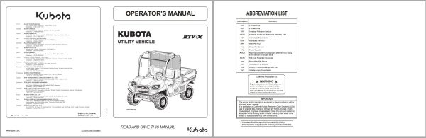 Kubota Utility Vehicle RTV X Series Operators Manual K7121 7121 1 1
