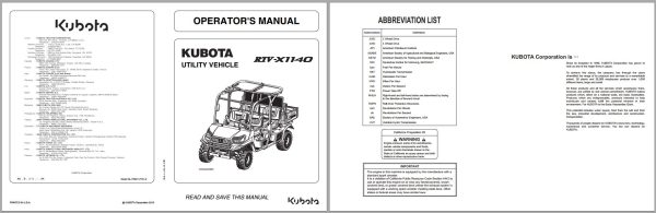 Kubota Utility Vehicle RTV X1140 Operators Manual K7621 7121 2 1