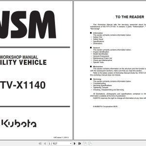 Kubota Utility Vehicle RTV X1140 Workshop Manual 9Y111 09960 1