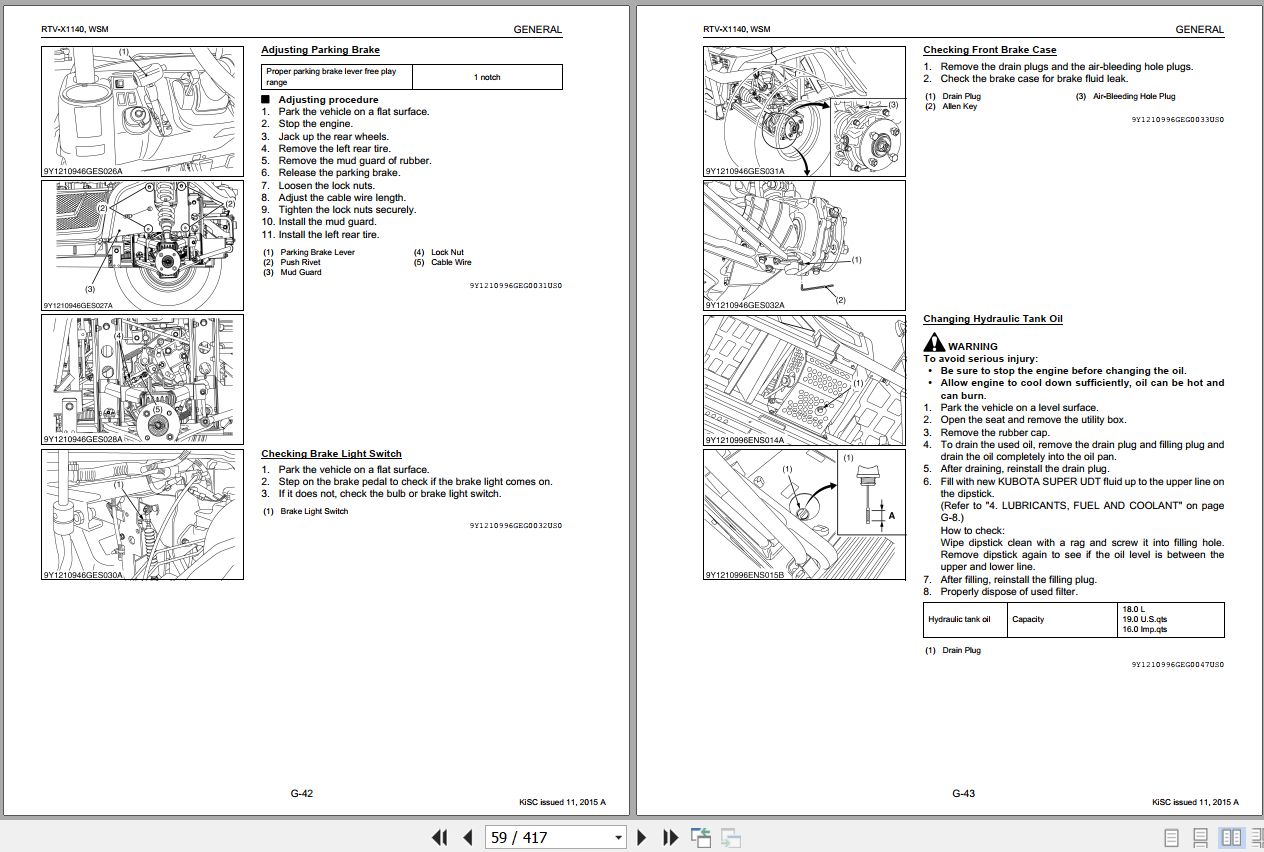 Kubota Utility Vehicle RTVX1140 Manual 9Y11109960
