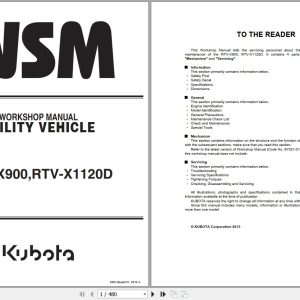 Kubota Utility Vehicle RTV X900 RTVX 1120 Workshop Manual 9Y111 09461 1