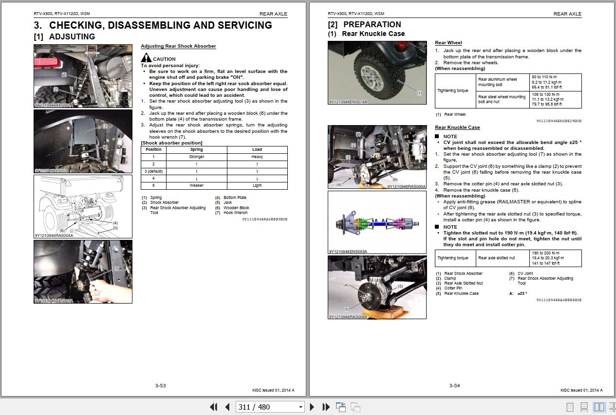 Kubota Utility Vehicle RTV X900 RTVX 1120 Workshop Manual 9Y111 09461 2