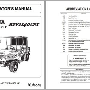 Kubota Utility Vehicle RTV1140CPX Operators Manual K7611 7121 5 1