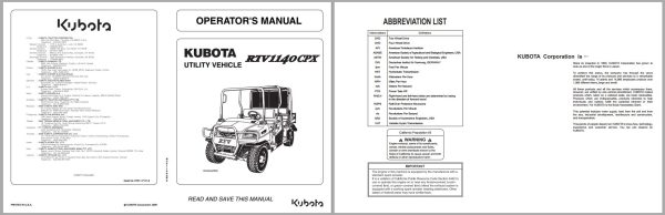 Kubota Utility Vehicle RTV1140CPX Operators Manual K7611 7121 5 1