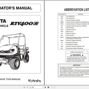Kubota Utility Vehicle RTV400 Operators Manual K7211 7121 1 1