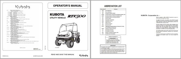 Kubota Utility Vehicle RTV500 Operators Manual K7311 7122 3 1