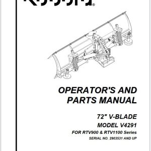 Kubota V Blade V4291 72 Operators and Parts Manual 77700 01200 1