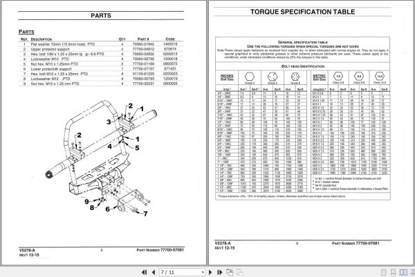 Kubota V5278 Grill Guard Adaptor Kit Instruction Sheet 77700 07081 2