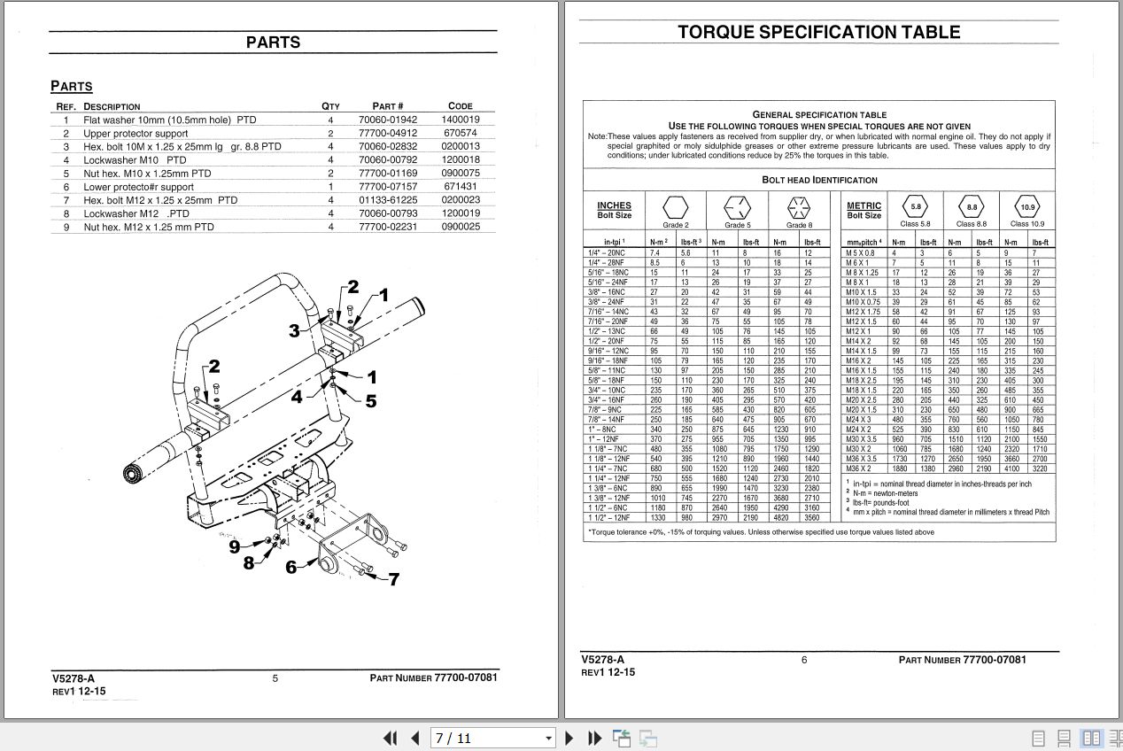 Kubota V5278 Grill Guard Adaptor Kit Instruction Sheet 77700 07081 2