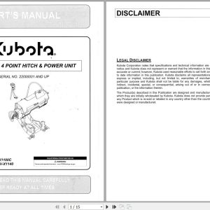 Kubota V5293B 4 Point Hitch Power Unit Parts Manual 77700 11310 1