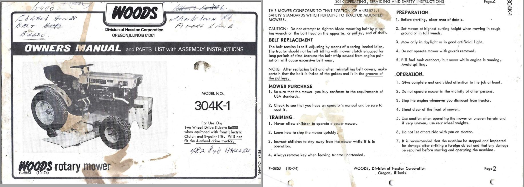 Kubota Woods 304K Owners Manual 1