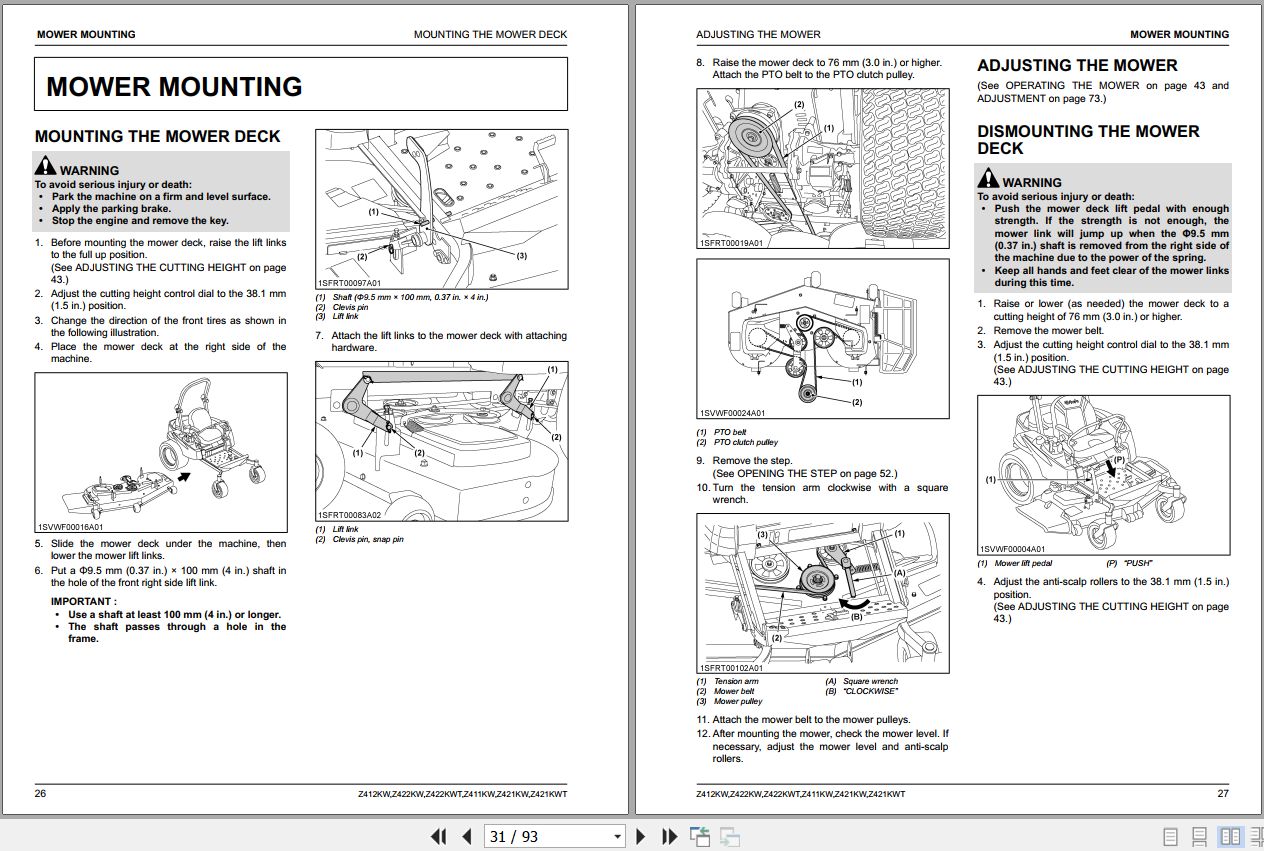 Kubota Zero Turn Mower Z411KW to Z422KWT Operators Manual K3071 7123 2 EN ES 2