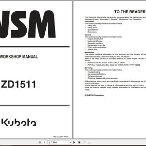 Kubota Zero Turn Mower ZD1511 Workshop Manual 9Y111 13850 1