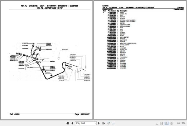 Laverda Combine 184 AL Parts Catalog 27951500 2