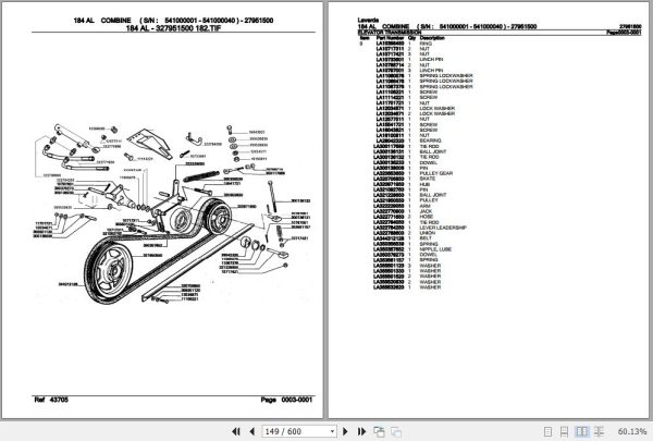 Laverda Combine 184 AL Parts Catalog 27951500 3