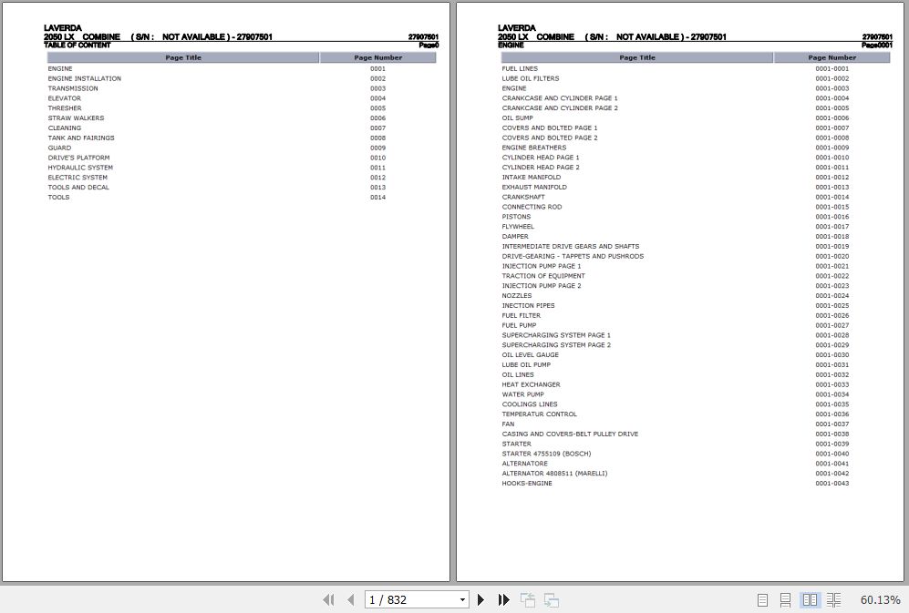 Laverda Combine 2050 LX Parts Catalog 27907501 1