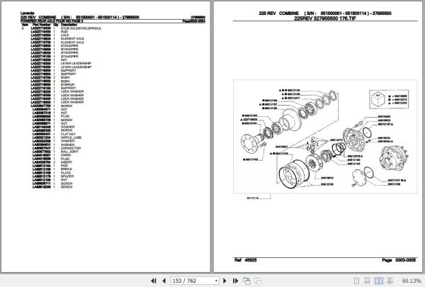 Laverda Combine 225 REV Parts Catalog 27955500 2