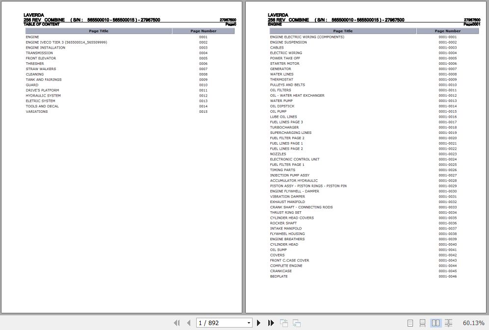 Laverda Combine 256 REV Parts Catalog 27967500 1