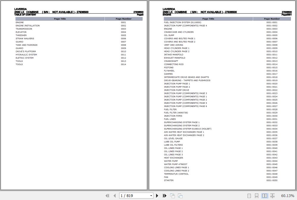 Laverda Combine 2560 LX Parts Catalog 27936500 1