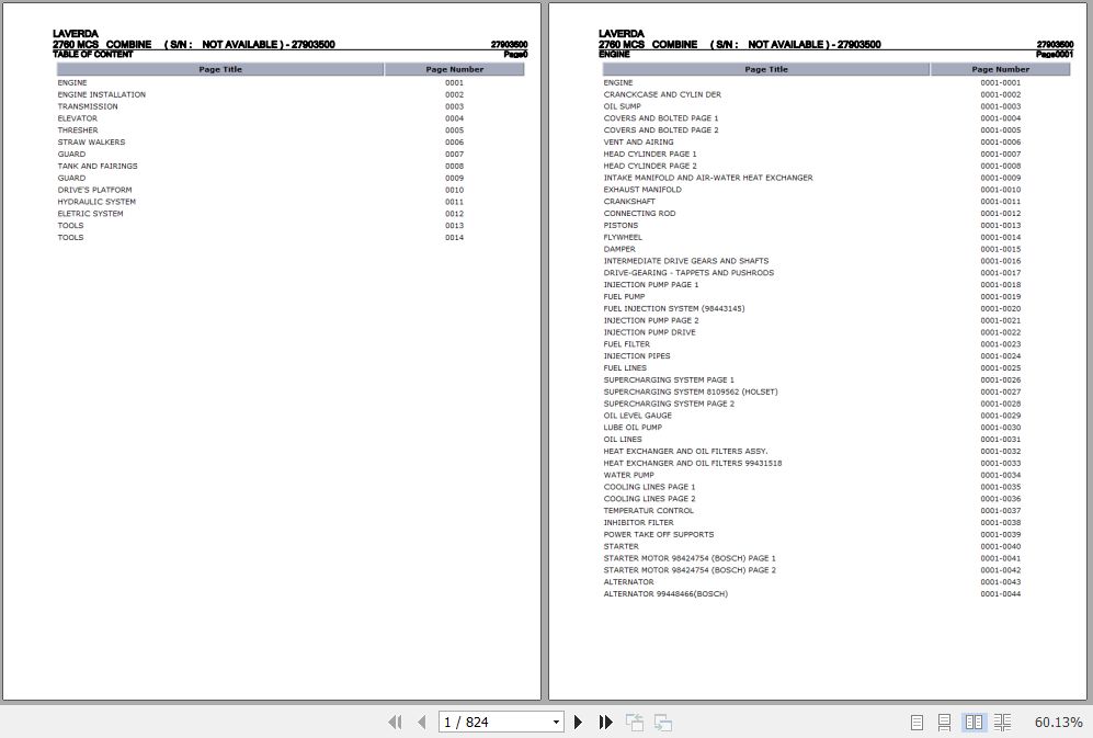 Laverda Combine 2760 MCS Parts Catalog 27903500 1