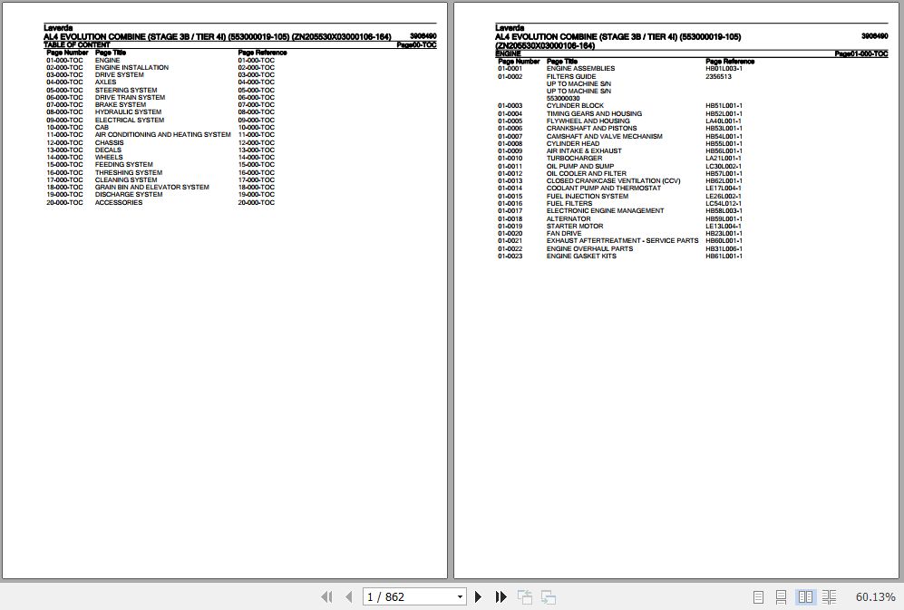 Laverda Combine AL4 EVOLUTION Parts Catalog 3906490 1