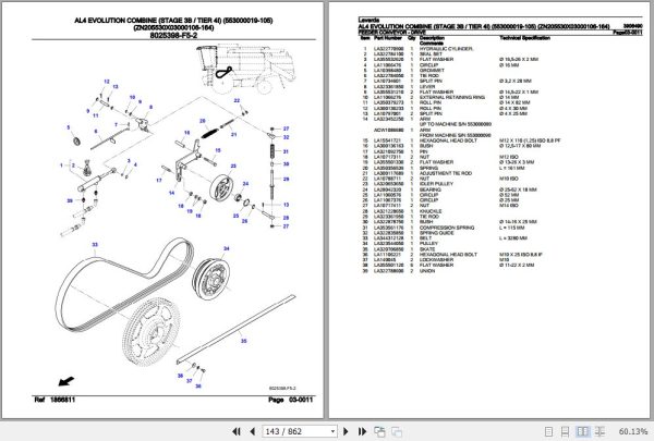 Laverda Combine AL4 EVOLUTION Parts Catalog 3906490 3