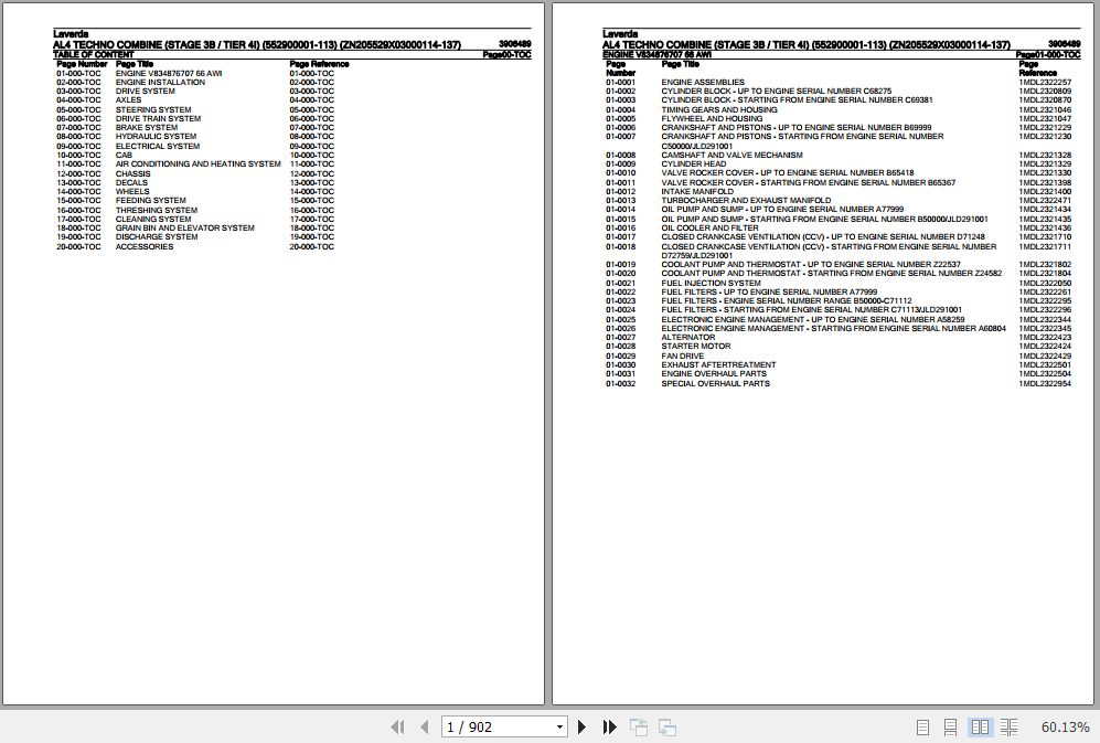 Laverda Combine AL4 TECHNO Parts Catalog 3906489 1