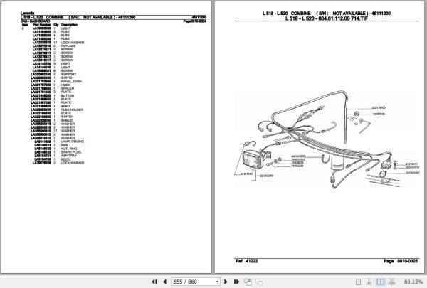 Laverda Combine L 518 L 520 Parts Catalog 46111200 3