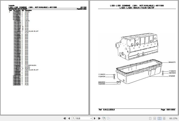 Laverda Combine L 523 L 525 Parts Catalog 46111300 2