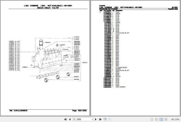 Laverda Combine L 524 Parts Catalog 46110901 2