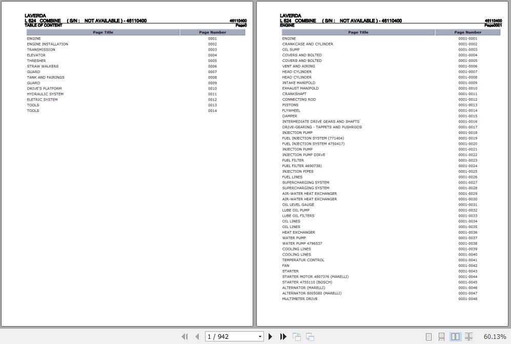 Laverda Combine L 624 Parts Catalog 46110400 1
