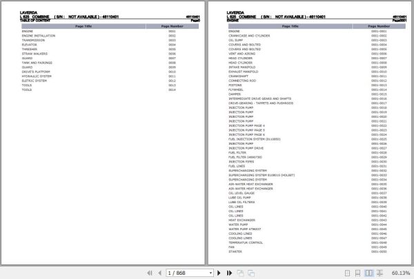 Laverda Combine L 625 Parts Catalog 46110401 1