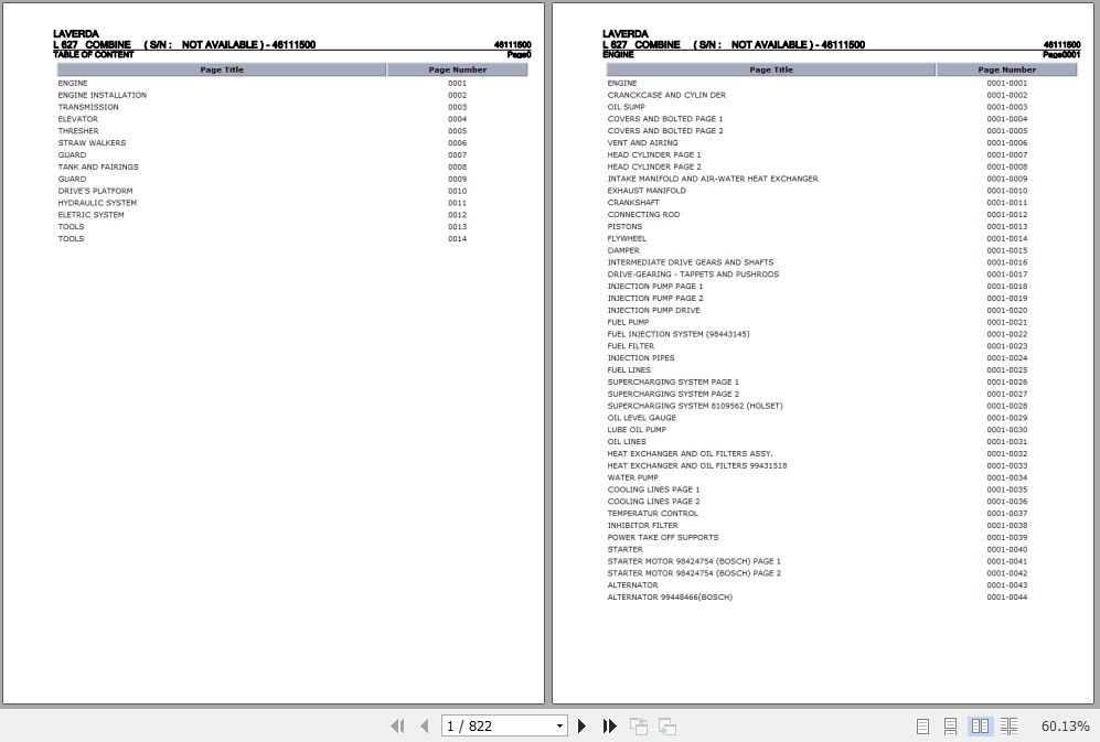 Laverda Combine L 627 Parts Catalog 46111500 1