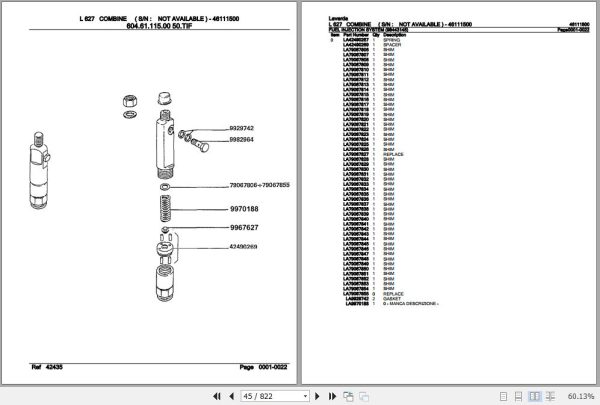 Laverda Combine L 627 Parts Catalog 46111500 2