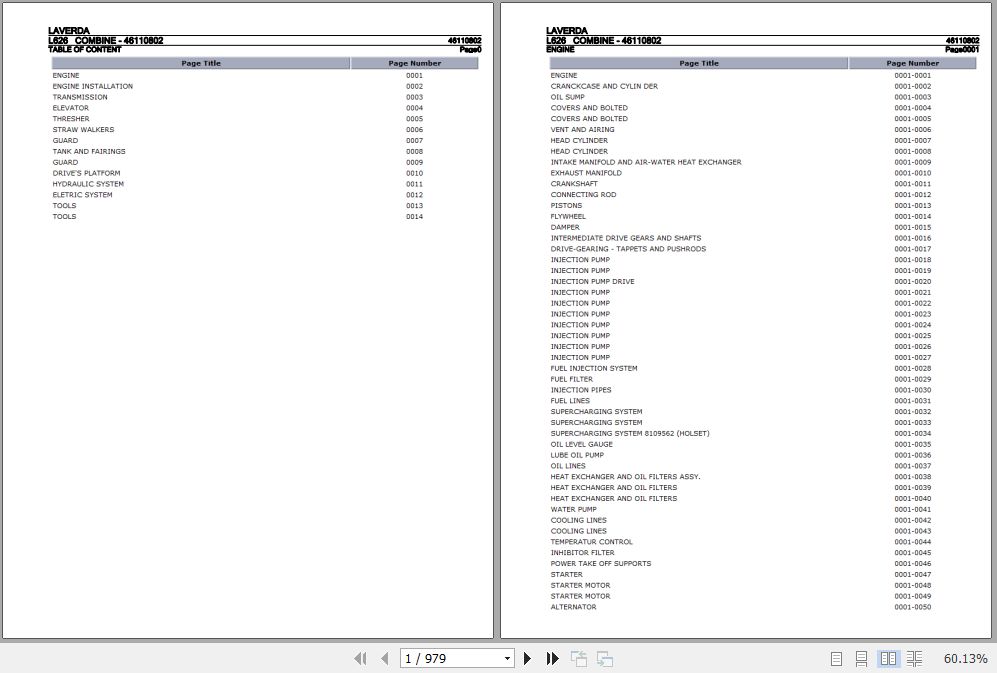 Laverda Combine L626 Parts Catalog 46110802 1