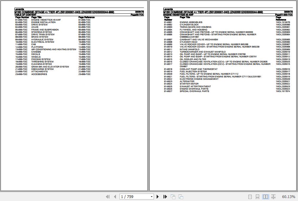 Laverda Combine M180 Parts Catalog 3906478 1