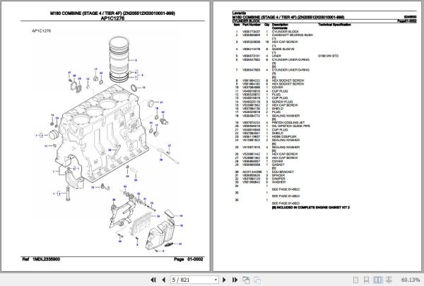 Laverda Combine M180 Parts Catalog 6246500 2