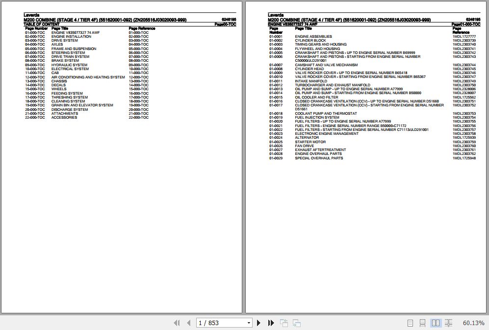 Laverda Combine M200 Parts Catalog 6246195 1