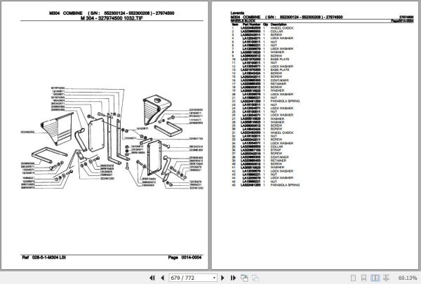 Laverda Combine M304 Parts Catalog 27974500 3