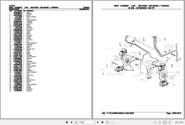 Laverda Combine M305 Parts Catalog 27964500 2