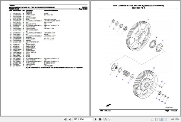 Laverda Combine M400 Parts Catalog 3906484 3